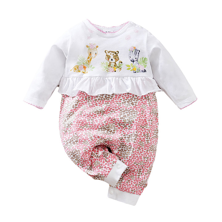 Infant Girls White Graphic Printed Pure Cotton Rompers