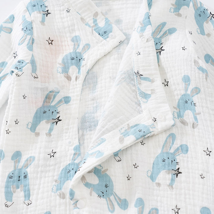 Infants White & Blue Printed Cotton Rompers