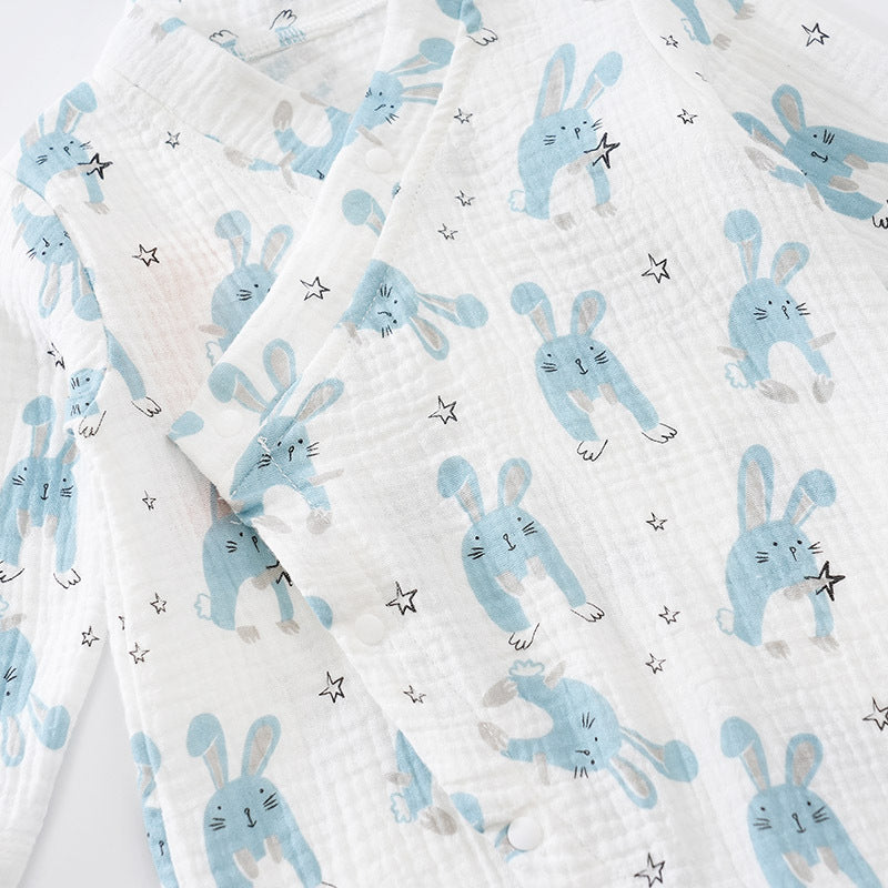 Infants White & Blue Printed Cotton Rompers