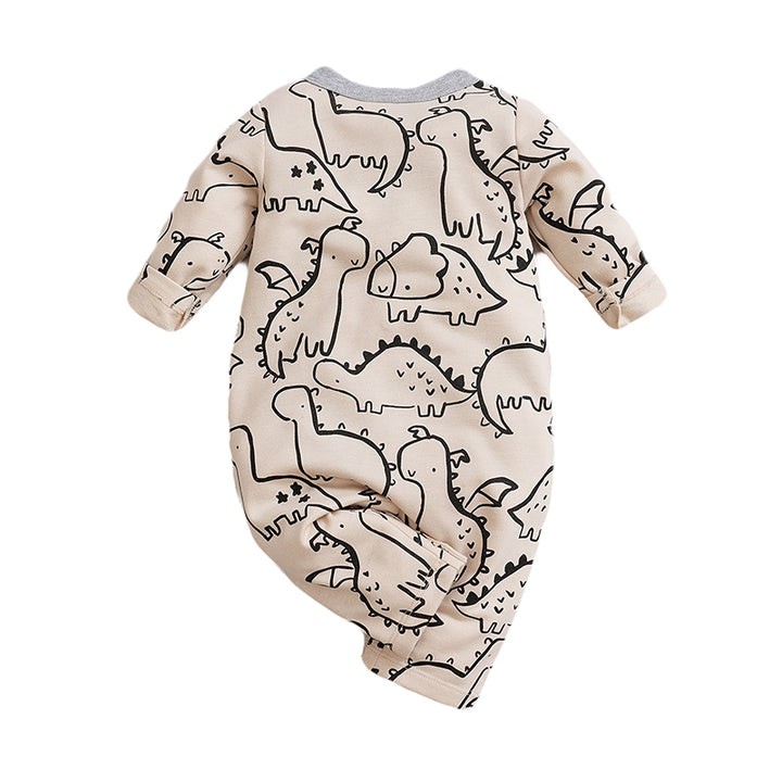 Infant Boys Beige Graphic Printed Pure Cotton Rompers