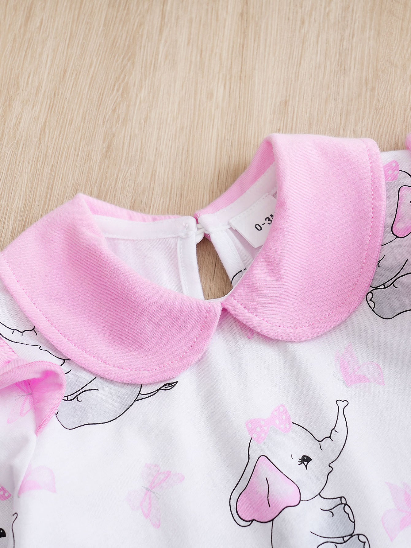 Infant Girls Pink Printed Peter Pan Collar Ruffled Cotton Rompers