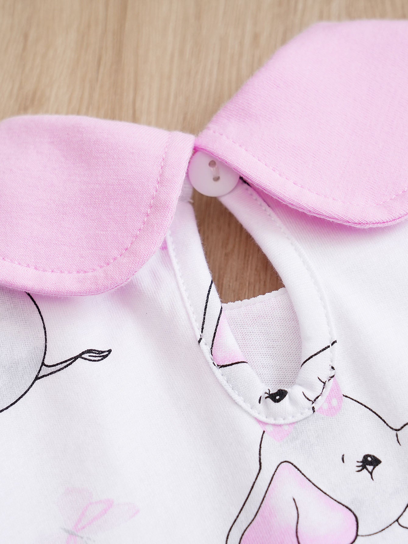 Infant Girls Pink Printed Peter Pan Collar Ruffled Cotton Rompers