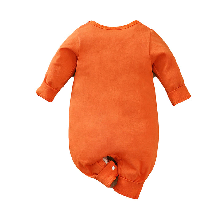 Infants Orange-Coloured Conversational Printed Pure Cotton Rompers