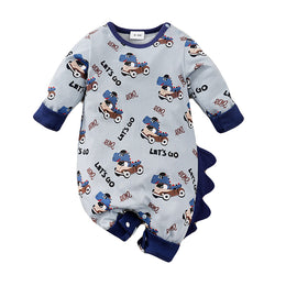 Infant Boys Blue & Black Printed Cotton Rompers