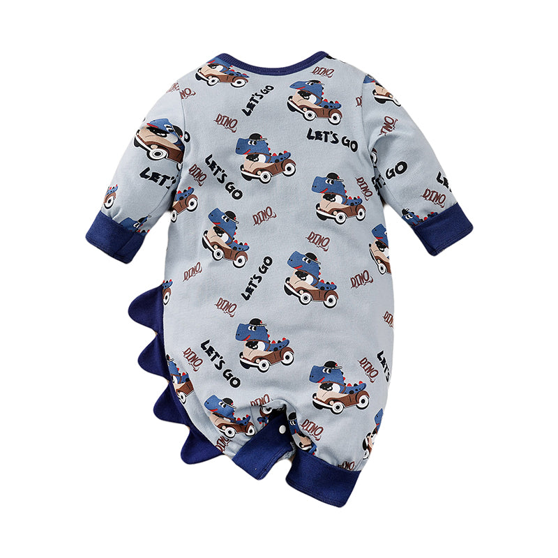 Infant Boys Blue & Black Printed Cotton Rompers
