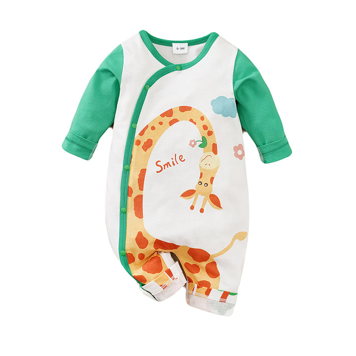 Infants Kids Green & White Graphic Printed Pure Cotton Rompers