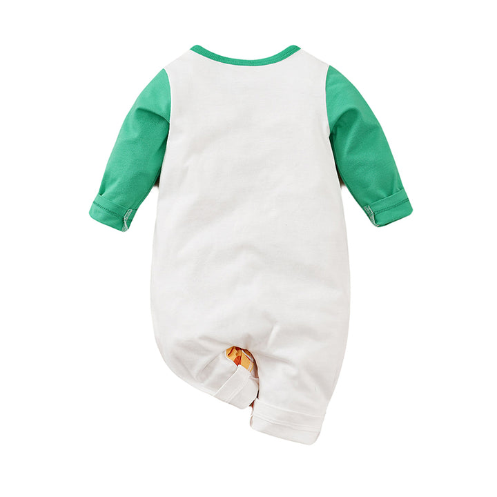 Infants Kids Green & White Graphic Printed Pure Cotton Rompers