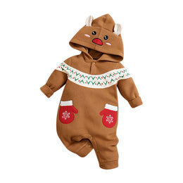 Infants Boys Printed Hooded Neck Full Sleeves button closure Rompers