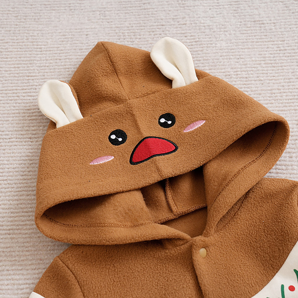 Infants Boys Printed Hooded Neck Full Sleeves button closure Rompers