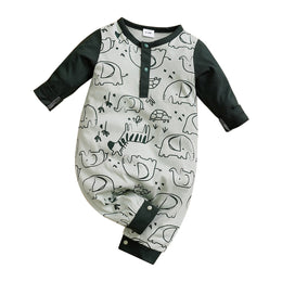 Green Infant Boys Printed Cotton Rompers