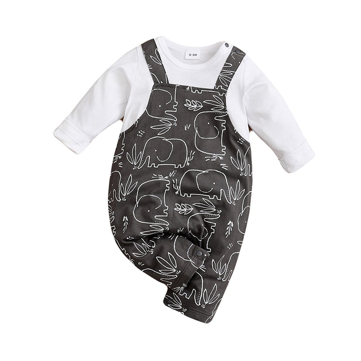 Infant Boys Black & White Printed Cotton Rompers