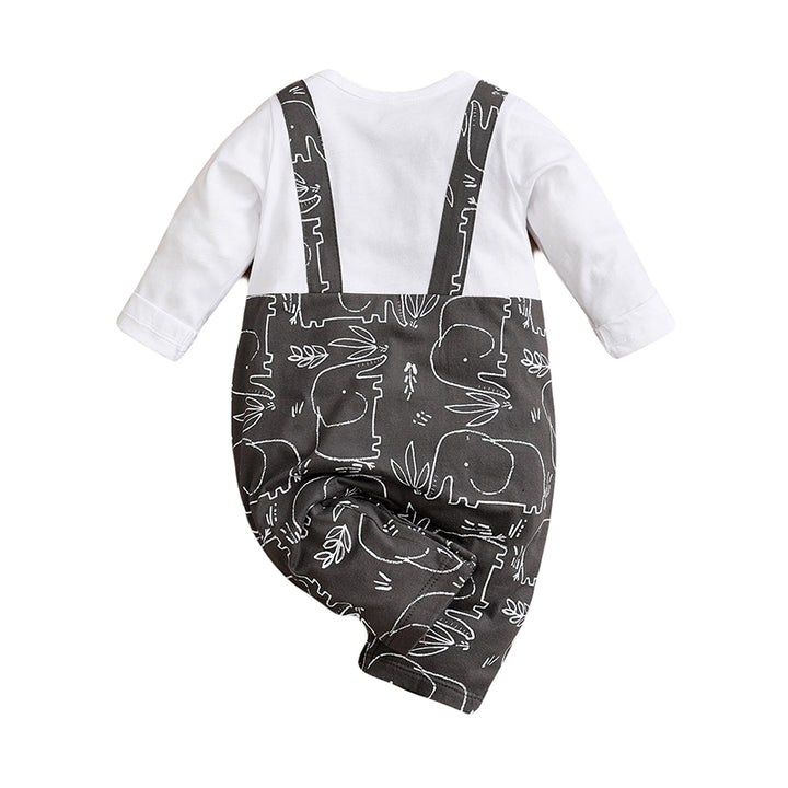 Infant Boys Black & White Printed Cotton Rompers