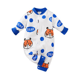 Infant Boys Blue & White Printed Cotton Rompers