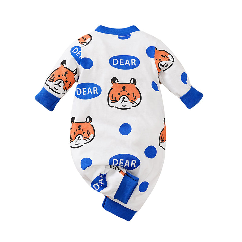 Infant Boys Blue & White Printed Cotton Rompers