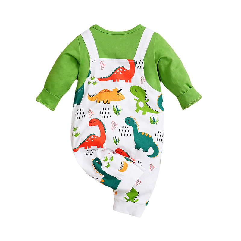 Infants Green Conversational Printed Pure Cotton Rompers