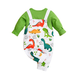 Infants Green Conversational Printed Pure Cotton Rompers