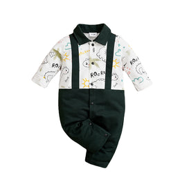 White & Black Infant Boys Printed Cotton Rompers