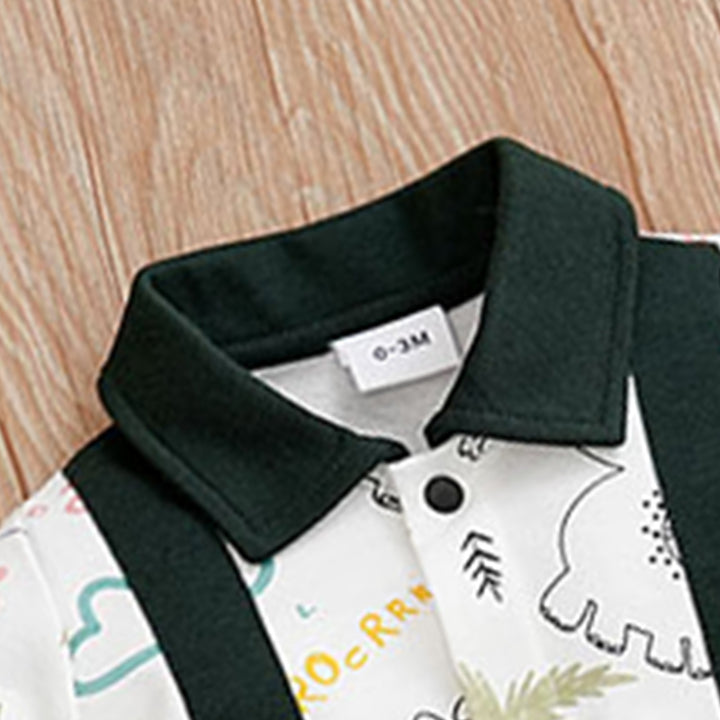 White & Black Infant Boys Printed Cotton Rompers