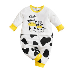 Infants Kids White & Black Printed Cotton Rompers