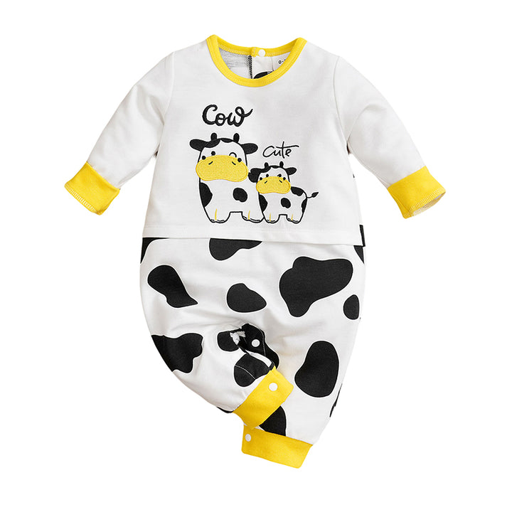 Infants Kids White & Black Printed Cotton Rompers