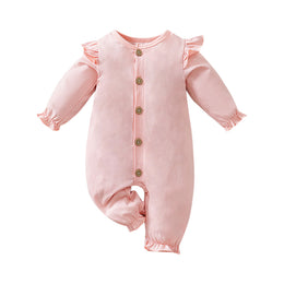 Girls Solid Round Neck Cotton Rompers