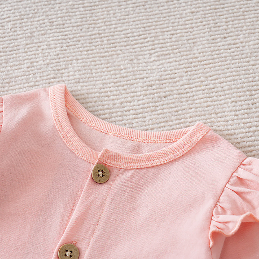 Girls Solid Round Neck Cotton Rompers