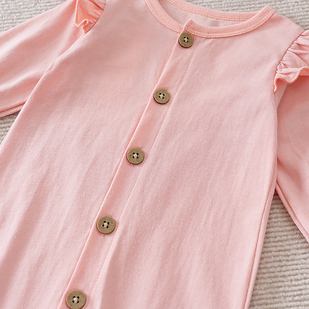 Girls Solid Round Neck Cotton Rompers