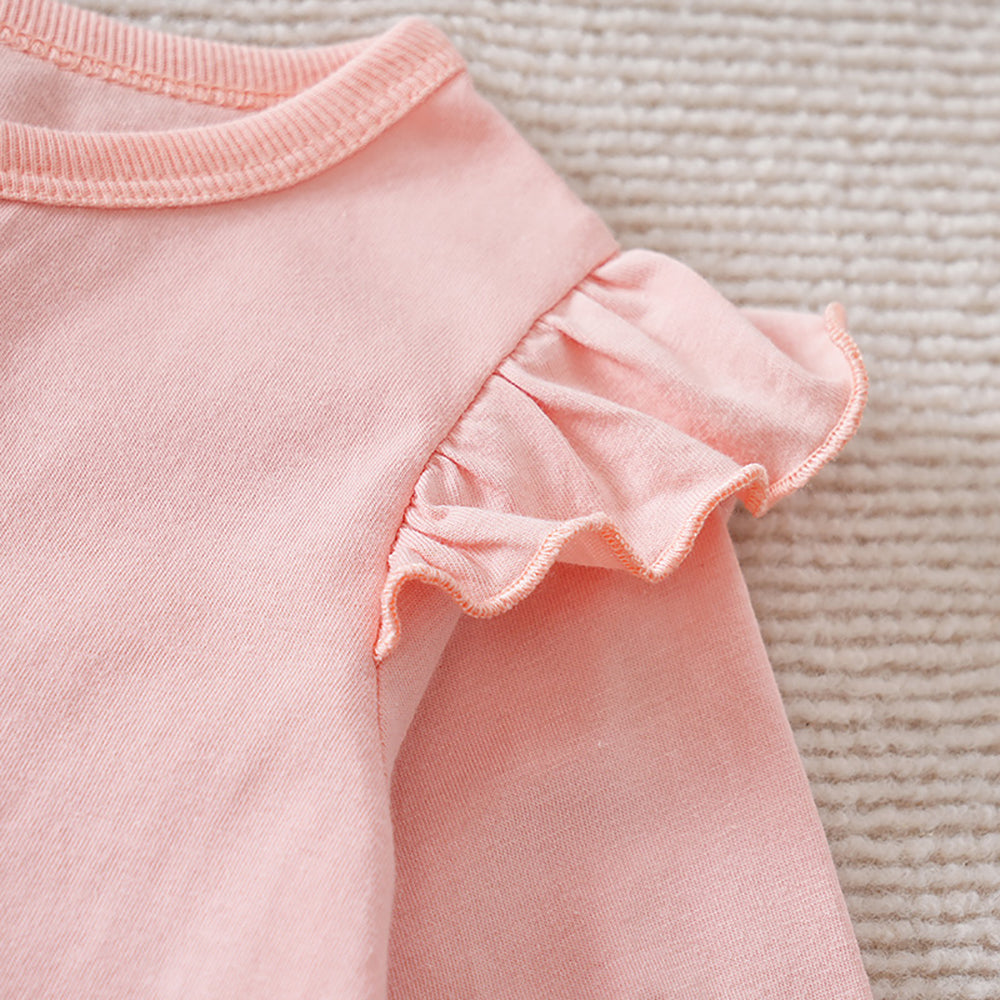 Girls Solid Round Neck Cotton Rompers