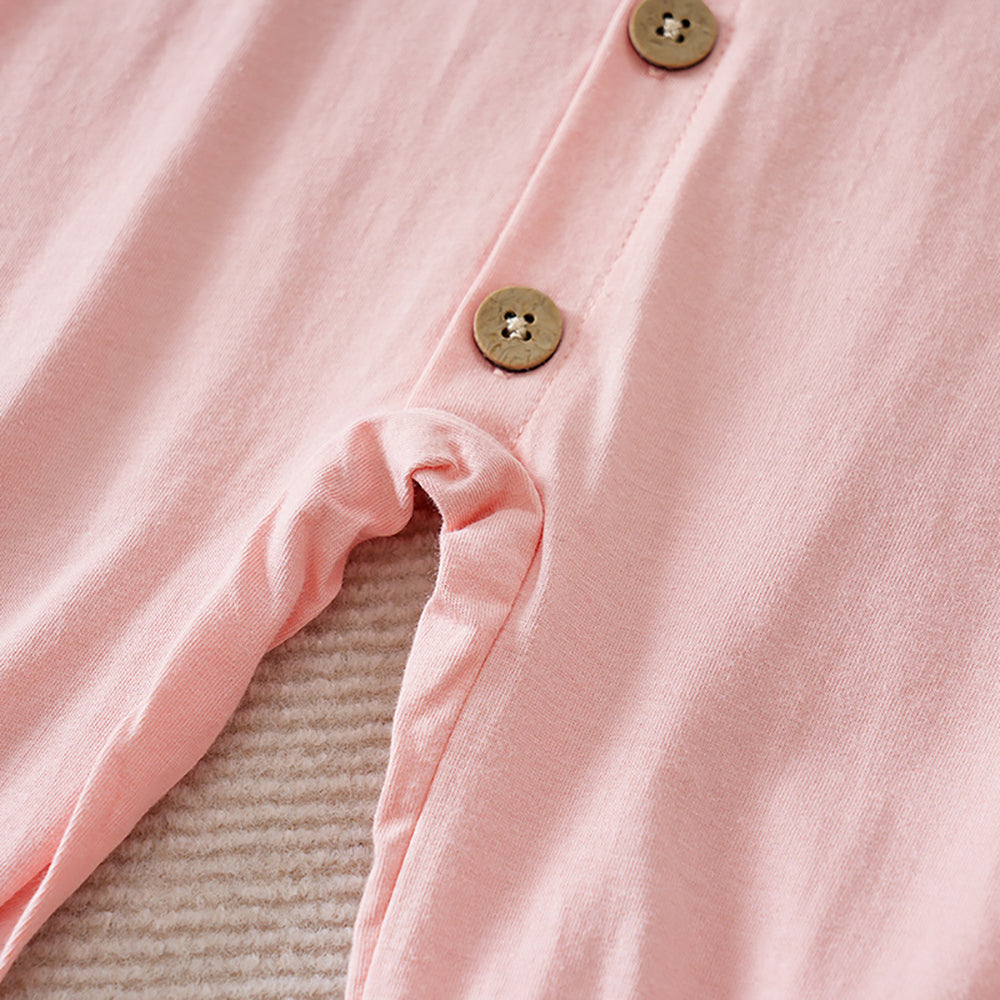 Girls Solid Round Neck Cotton Rompers
