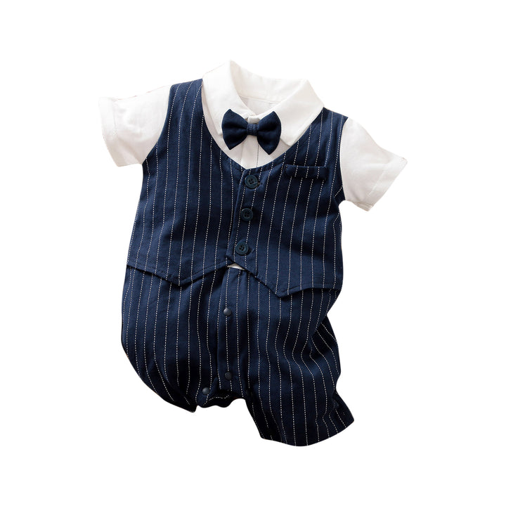 Infant Boys Striped Shirt Collar Cotton Rompers