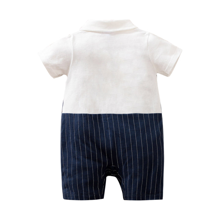 Infant Boys Striped Shirt Collar Cotton Rompers