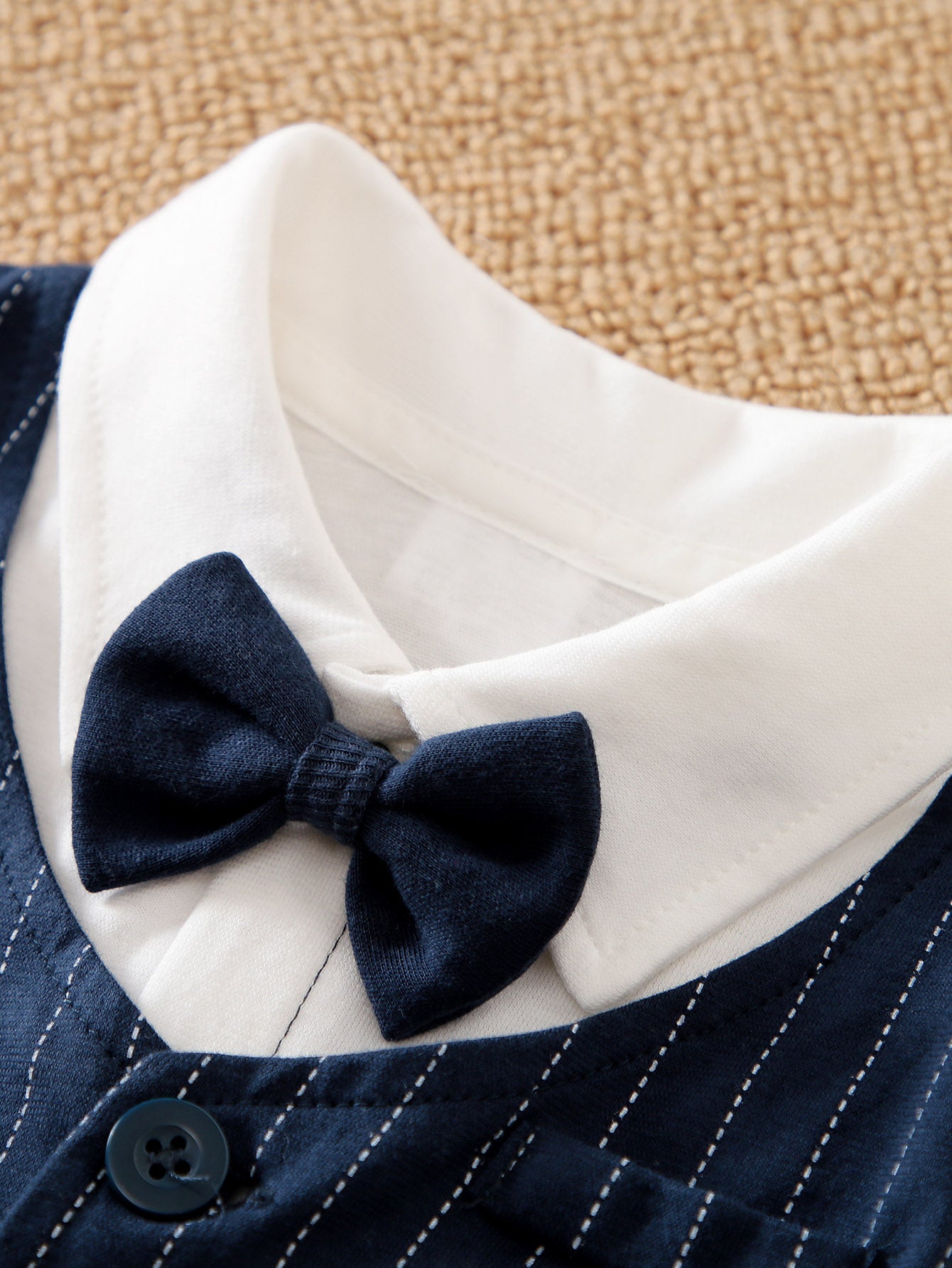 Infant Boys Striped Shirt Collar Cotton Rompers