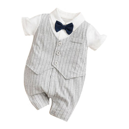 Grey Infant Boys Striped Cotton Rompers
