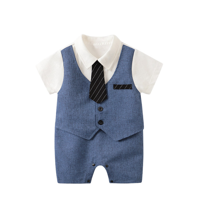 Infant Boys Blue Cotton Rompers