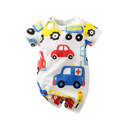 Infant Boys White & Blue Printed Cotton Rompers