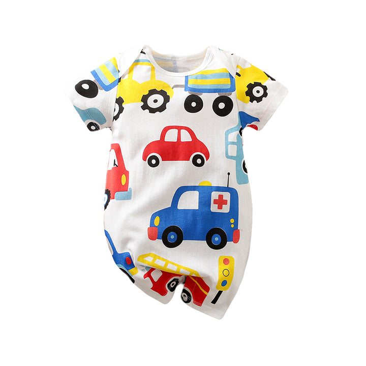 Infant Boys White & Blue Printed Cotton Rompers