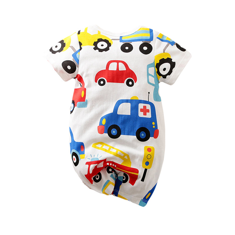 Infant Boys White & Blue Printed Cotton Rompers