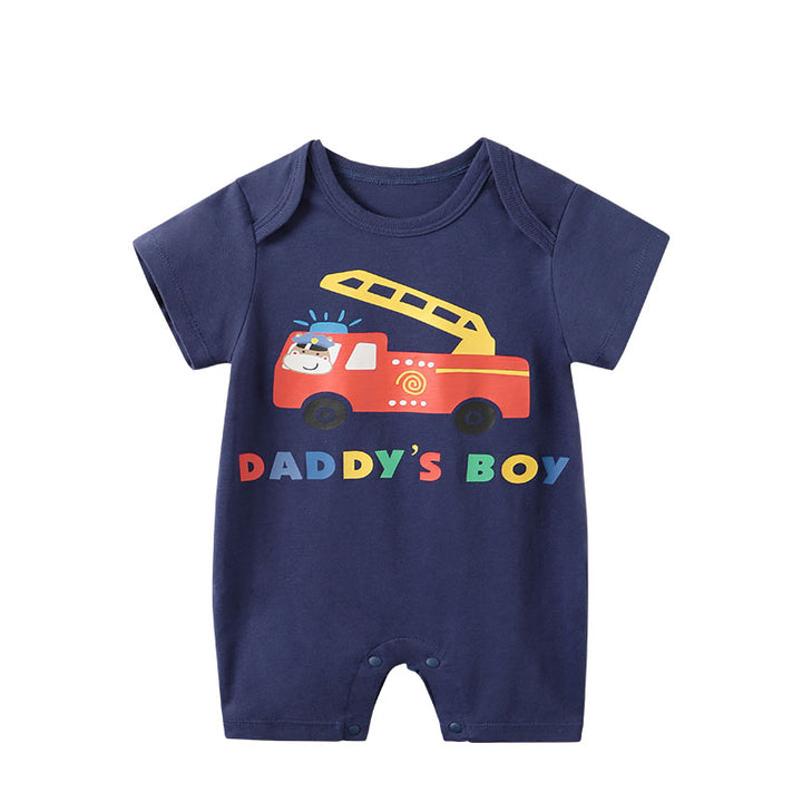 Infant Boys Navy Blue Printed Pure Cotton Rompers