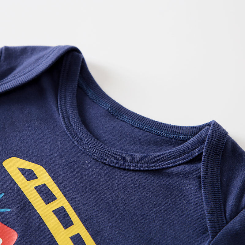 Infant Boys Navy Blue Printed Pure Cotton Rompers