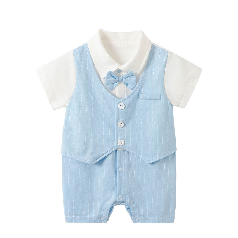 Infant Boys Blue Striped Cotton Romper