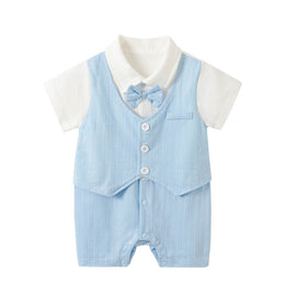 Infant Boys Blue Striped Cotton Romper