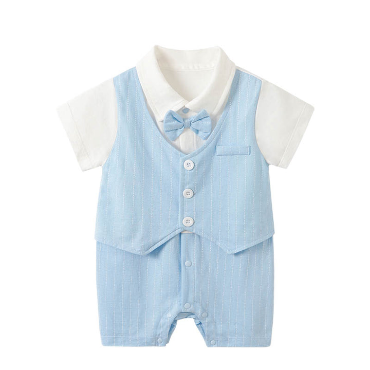 Infant Boys Blue Striped Cotton Romper