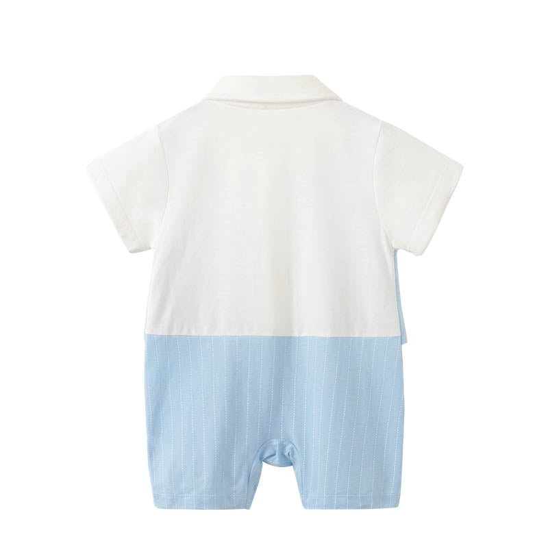 Infant Boys Blue Striped Cotton Romper