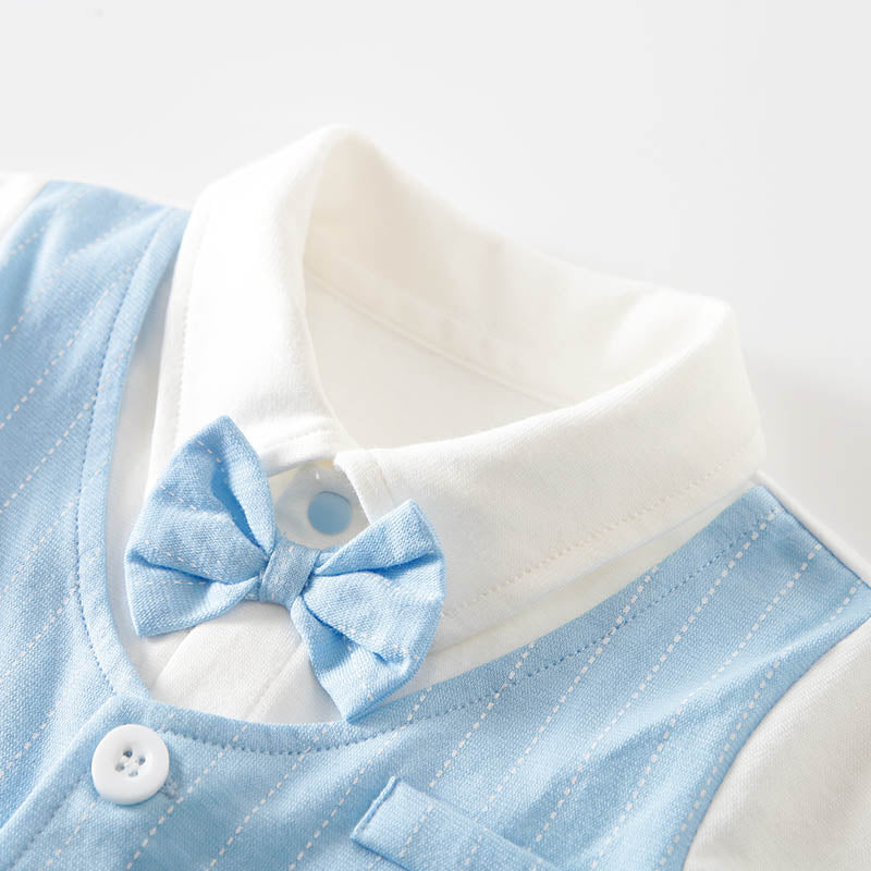Infant Boys Blue Striped Cotton Romper