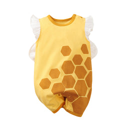 Yellow Infants Girls Printed Pure Cotton Rompers