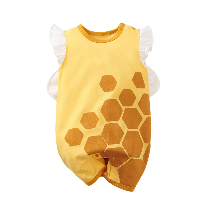 Yellow Infants Girls Printed Pure Cotton Rompers