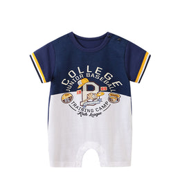 Infant Boys Blue & White Printed Cotton Rompers