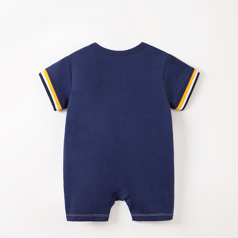 Infant Boys Blue & White Printed Cotton Rompers