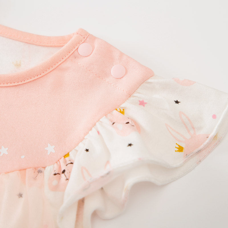 Infant Girls Peach Conversatinal Printed Cotton Rompers