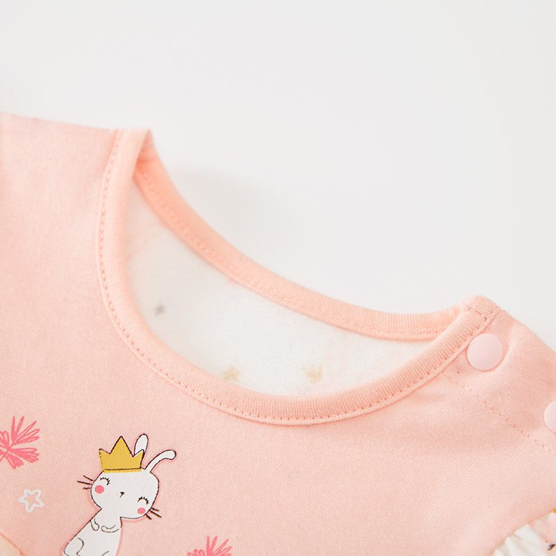 Infant Girls Peach Conversatinal Printed Cotton Rompers